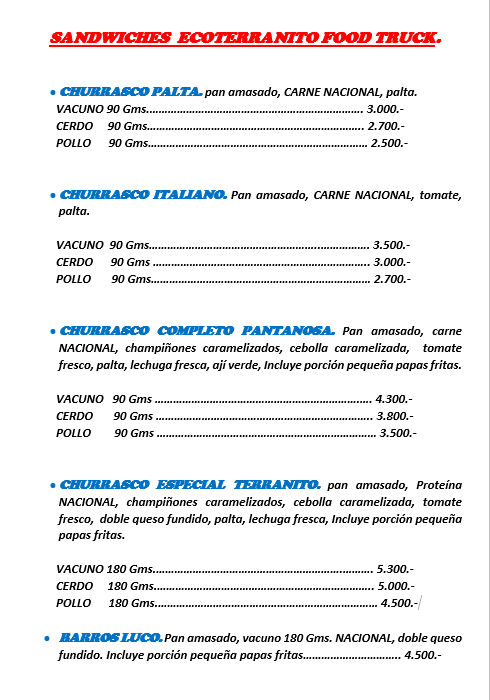 Carta de EcoTerranito en Frutillar, Los Lagos — página 1